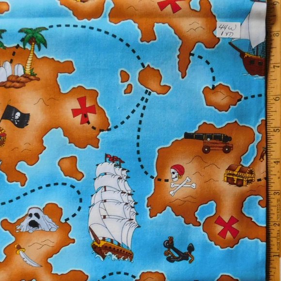 BOGO 2/$8 Fabric 1 Yard Nautical Pirate Treasure Map Fabric Hi-Fashion Cotton - Picture 3 of 4